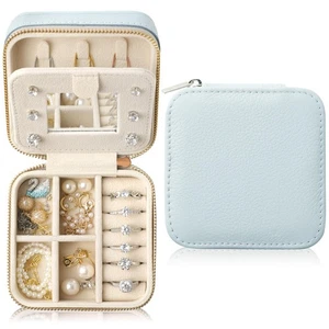 Estuche organizador de joyería de viaje de cuero genuino con espejo para mujer, pequeño je... - Imagen 1 de 7