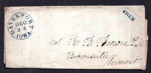 US 1839 MILITÄRPOST PORTOFREI FALTBRIEF VERSCHICKT IN DAVENPORT, IOWA - Bild 1 von 3