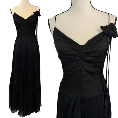 Maxi Vestido Formal Vintage Betsey Johnson Noche Malla Transparente 3D Rosas Plisado M Foto 1 de 4