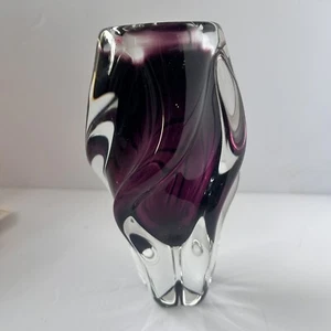MCM Chribska Tschechische Kunst Glas Twist Vase Hospodka Preiselbeere Lila ATEMBERAUBEND - Bild 1 von 10