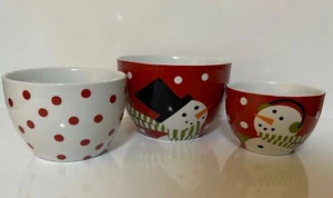 Set (3) Crate & Barrel Joan Anderson Snowman Bowls 5 7/8", 5" & 4 3/8" 2017 Mint - Picture 1 of 9