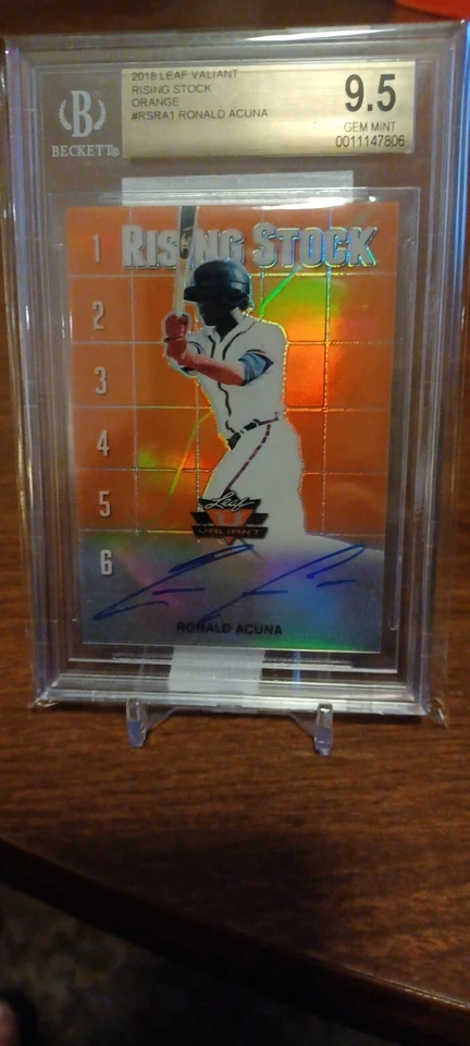 2018 LEAF VALIANT  RONALD ACUNA ROOKIE AUTO ORANGE SSP/#35 BGS GEM MINT 9.5/10  - Image 1 of 4