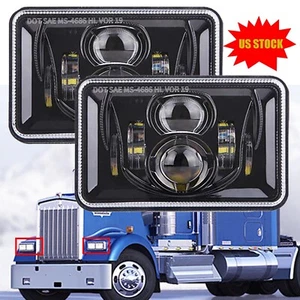 Pair 4x6" inch LED Headlights High/Low For Kenworth Peterbilt Freightliner Truck - Picture 1 of 8