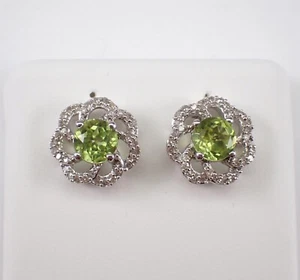 Peridot und Diamant Blume Ohrstecker Weißgold Schmuck Geschenk August Edelstein - Bild 1 von 6