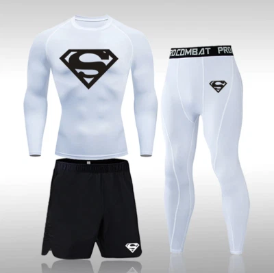 3pc GYM Compression Running Rash-guard Base Layer shorts Leggings MMA BJJ - Image 1 of 4