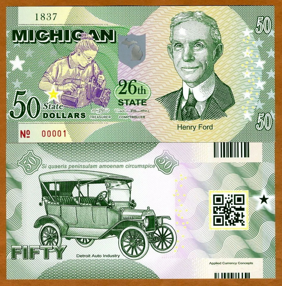 USA States, Michigan, $50, Polymer, ND (2017), UNC Henry Ford, Model T - Image 1 of 1