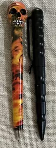 Handgefertigter orange-roter und schwarzer Totenkopf und ein taktischer Stift alle schwarz funktionieren - Bild 1 von 4
