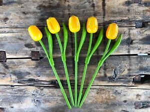 Wooden tulips, set of 5 yellow tulips, 13.3'' flower table decor, handmade 