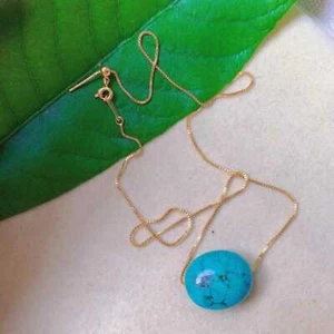 Natural egg shape turquoise pendant 18K gold necklace Zodiac Beads Men Natural - Picture 1 of 7