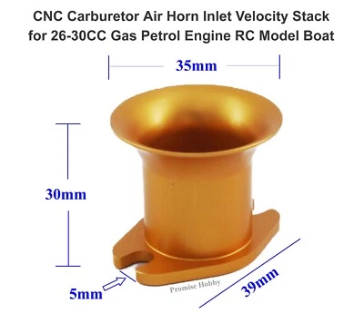 Carburetor Air Horn Inlet Velocity Stack for 26-30CC Gas Engine RC Model Boat - Image 1 of 4