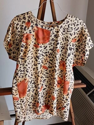 Vintage Años 90 Escada Seda Animal Print Margaretha Ley Talla 36 Manga Corta Foto 1 de 4