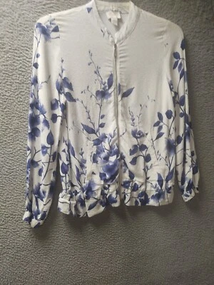 Куртка женская Chicos размер 0 (маленькая/4) синяя с цветочным узором спереди на молнии тропическая 0356 - Изображение 1 из 4