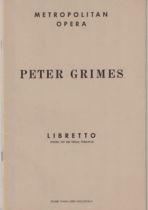 Peter Grimes Metropolitan Opera Libretto G Schirmer brossura Britten Slater - Foto 1 di 1