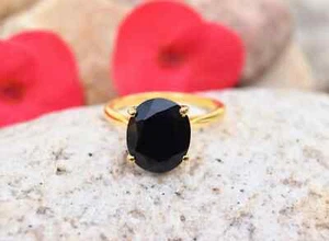 2CT Oval Lab Created Black Diamond Women's Solitaire Ring 14K Yellow Gold Plated - Picture 1 of 11