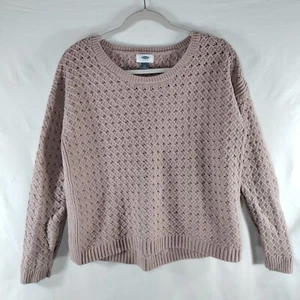 Suéter tejido grueso azul marino antiguo para mujer talla M rosa polvoriento cuello redondo - Imagen 1 de 8
