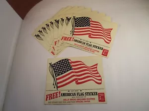 Vintage Posten 10 Hills Bros gemahlener Kaffee amerikanische Flagge Aufkleber Werbung - Bild 1 von 8