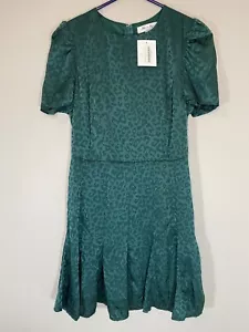 NWT She + Sky Leopard Print Green Puff Sleeve Mini Dress Cocktail Wedding Party - Picture 1 of 5