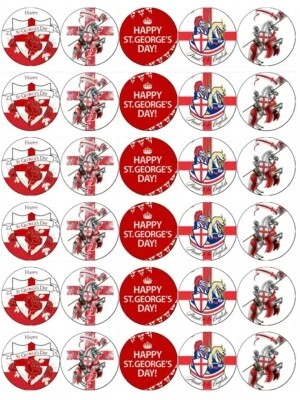 FRANKIES BAKERY St. George's Day x 30 Cupcake Toppers Edible Wafer Paper Fairy Cake Toppers