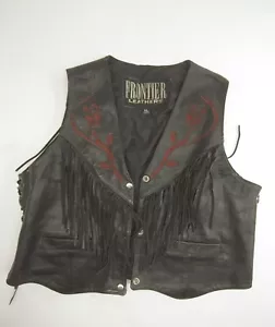 Chaleco de motociclista Frontier Leathers XL para mujer negro con flecos diseño de rosas 3D usado - Imagen 1 de 9