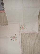 Vintage Pink Flowers handmade Embroidered Cross Stitch Pillowcases EUC