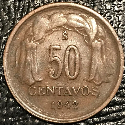 VERY NICE 1942 S CHILE 50 CENTAVOS COIN-APR704 - Image 1 of 2