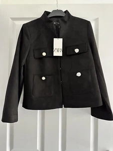 Zara Black Faux Suede Jacket Size UK Large BNWT Fast Delivery - Picture 1 of 4