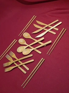 Bamboo Utensil Set 20 piece Sustainable Eco Friendly fork knife spoon ONS travel - Picture 1 of 8
