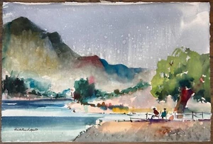 RICH BUCHWALD Original Aquarellgemälde Lake Murray San Diego Impressionismus - Bild 1 von 4