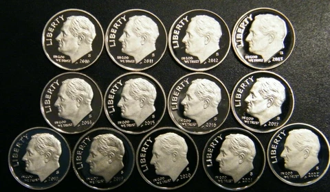 2010-2023-S Roosevelt Dime Gem Cameo Proof Clad Run 14 Coin Set US Mint Lot Cover