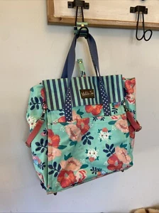 Matilda Jane Bye Bye Diaper Bag Backpack Blue Floral Coated Canvas Large - Picture 1 of 24