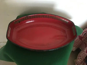 VINTAGE RED ENAMEL TRAY - Picture 1 of 7