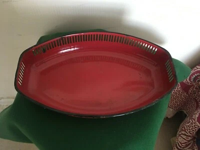VINTAGE RED ENAMEL TRAY - Image 1 of 4