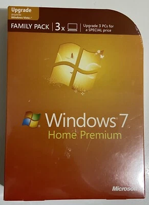 Windows 7 Home PremiumUpgrade FamilyPack For 3 PCs 32 & 64 BitDVD NEW Unwrapped - Image 1 of 4
