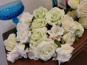 Artificial Roses White Green Single Stem Lot Of 40