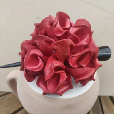 Gorgeous Genuine Leather Red Flower Hair Slide Clip Grip 8cm - Image 1 of 4