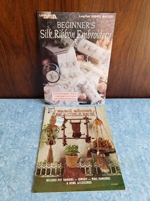 LOT 2 Beginner's SILK RIBBON Embroidery Leisure Arts 2643+Mad About MACRAMÉ USA - Image 1 of 4
