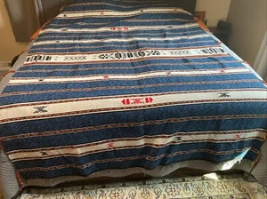 Vtg woven Southwestern Native Blanket Rug tribal boho aztec fringed 100 x 71 - Picture 1 of 15