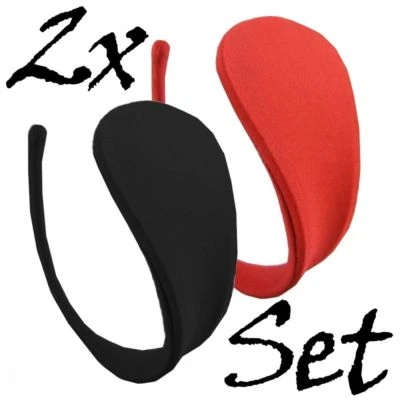 2er C-String Set Damen Unifarben Slip Micro Bikini Schwarz Rot Tanga S/M/L - Bild 1 von 4