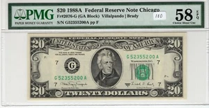 $20 1988A FRN Fr# 2076-G GA Block PMG AU 58 EPQ Chicago Villalpando Brady - Picture 1 of 2