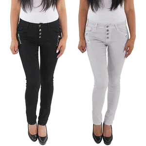 DAMEN RÖHRENJEANS HÜFTJEANS STRETCHJEANS HOSE JEANS GRAU SCHWARZ SKINNY SLIM FIT - Bild 1 von 4