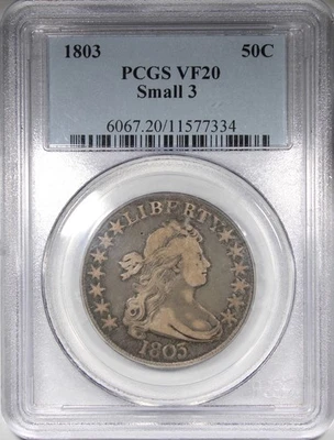 1803 Draped Bust Half Dollar PCGS VF20 Small 3 Variety Type Coin - Image 1 of 4