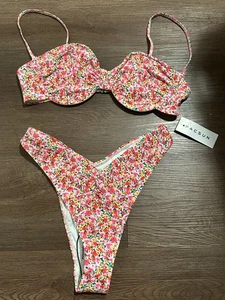 Conjunto de bikini traje de baño rosa Pacsun para mujer mediano Ditsy con aros reunidos nuevo con etiquetas - Imagen 1 de 4