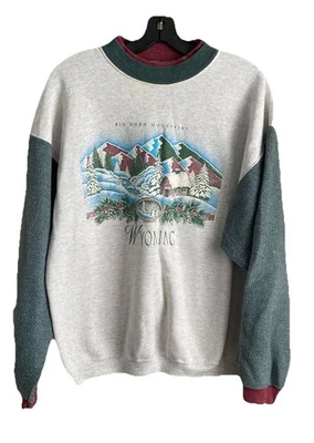 Vintage Big Horn Mountains Wyoming Christmas Sweatshirt Pullover Grey Sz Large - Image 1 of 4