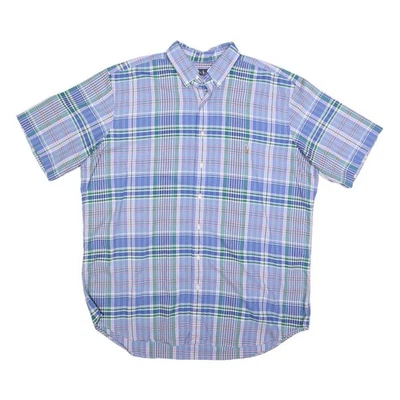 RALPH LAUREN Mens Blue Green Check Shirt XL Cotton Blend Button-Down Short - Image 1 of 4