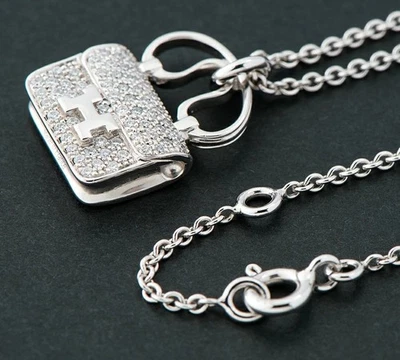 Collar Colgante Hermes Amuleto Constanza Bolsa Diamante 0.29ct Oro Blanco 18k Foto 1 de 4