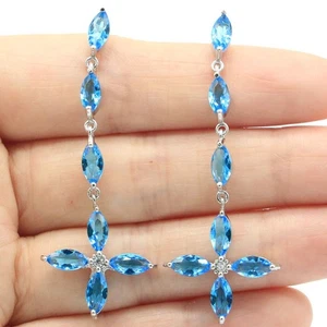 Nuevos Pendientes de Plata Diseñados Topacio Azul Suizo Novia Boda Uso Diario - Imagen 1 de 3