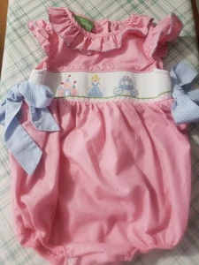 Classic Whimsy Girl 24M Smocked CINDERELLA Bubble Romper Pink Blue Hand-Smocked - Picture 1 of 6