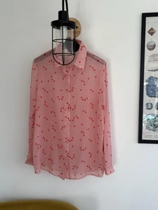 Lipsy Pretty Coral Pink Polka Dot Sheer Chiffon Shirt Blouse Size UK 12 Summer - Picture 1 of 5
