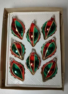8 Ornamenti Vintage Natale Classici Vetro Rosso Verde Glitter Goccia in Scatola - Foto 1 di 5