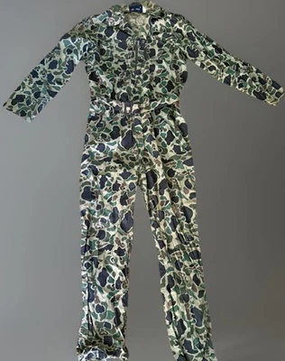 Vintage Red Head Hunting Xl Overalls Camo Green Tan Pockets Belt Zipper Buttons - Image 1 of 4